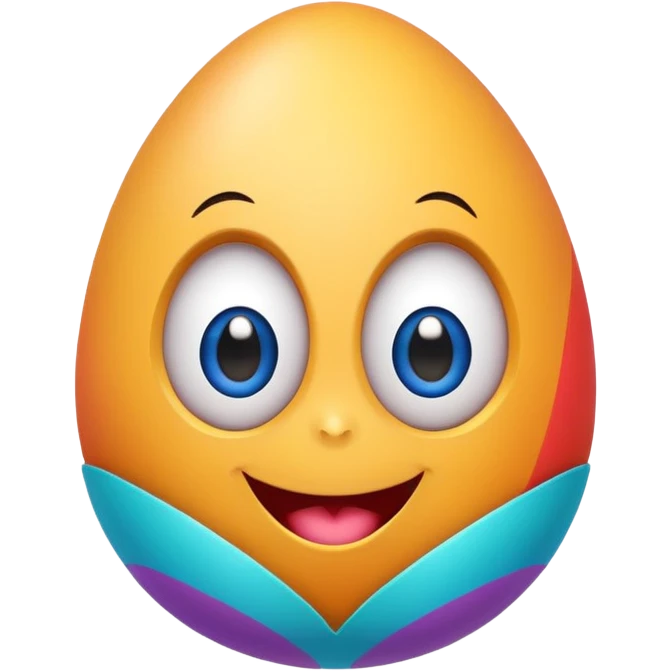 Cute colorful Easter egg character with big expressive eyes and a smiling mouth. emoji