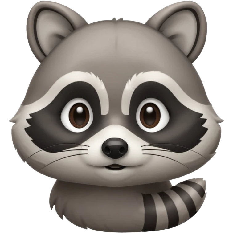 raccoon mascot thinking softly, hand on chin, curious expression, rounded shapes, minimal detail, smooth cartoon shading, ASD-friendly emoji