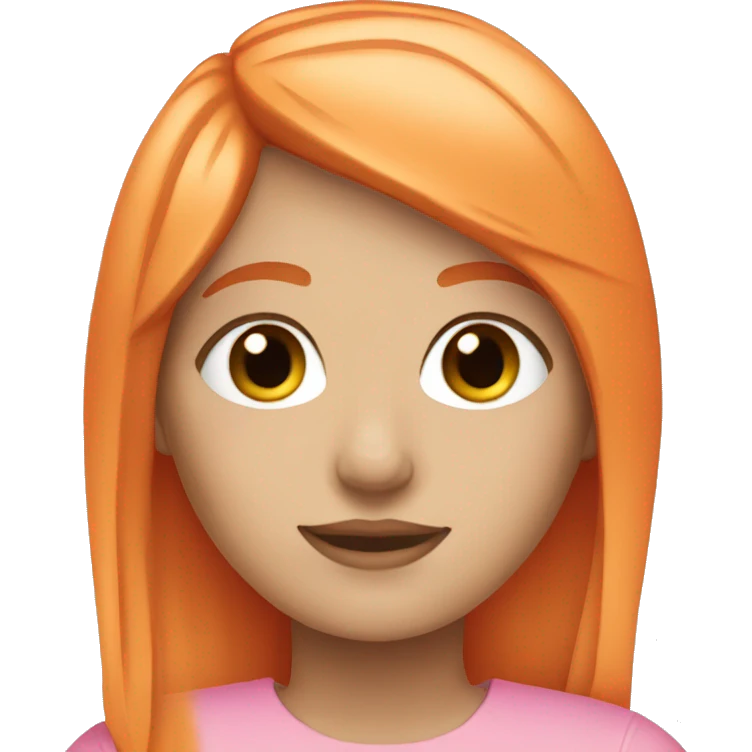 white girl with orange long hair and orange bangs wearing pink emoji