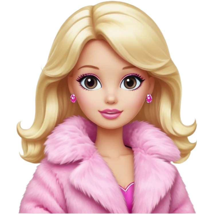 Blonde Barbie wearing pink fluffy fur coat emoji