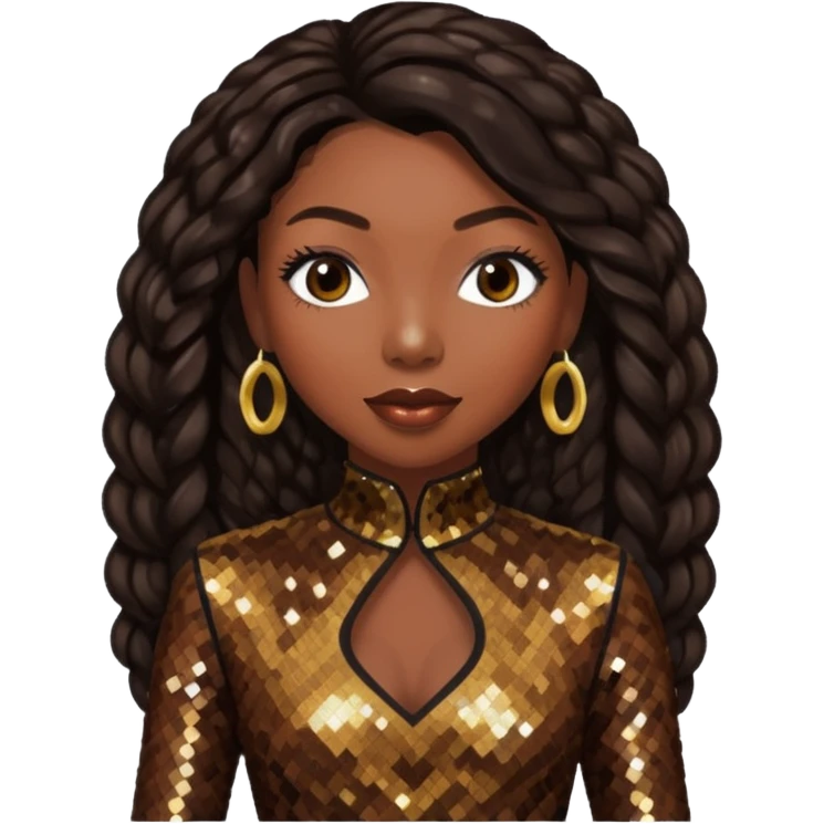 Brandy Norwood with long dark brown hair, dark brown sequin outfit emoji