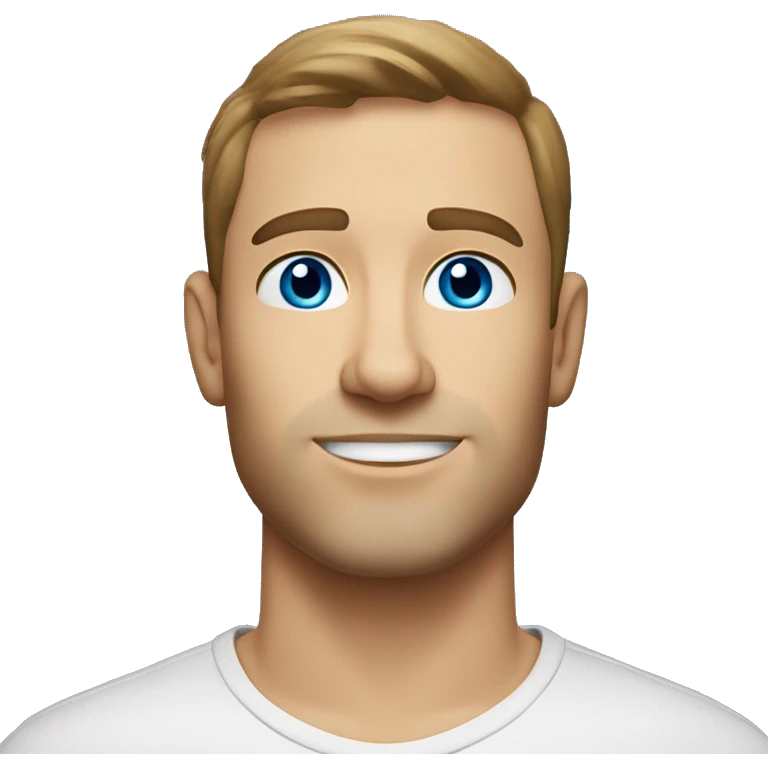 A head and shoulders shot of a 32 year old Caucasian man, with short brown hair,   with blue eyes wearing a t-shirt. emoji