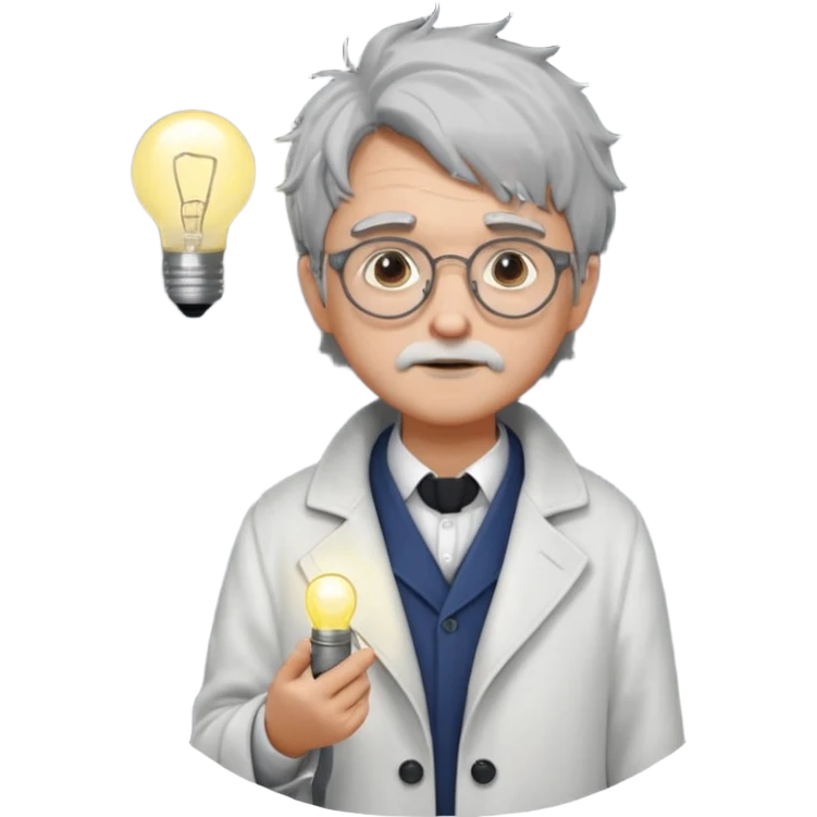 Pixel art, WorldBox style.
Human character with “Genius” trait: grey messy hair, small round glasses, white scholar coat, thoughtful face.
Add small glowing lightbulb or spark above head to show high intelligence.
Full body, front view, no background, 32x32 or 64x64 pixels. emoji