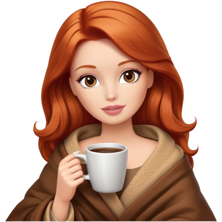 The redhead barbie girl makeup in brown blanket drinking coffee emoji