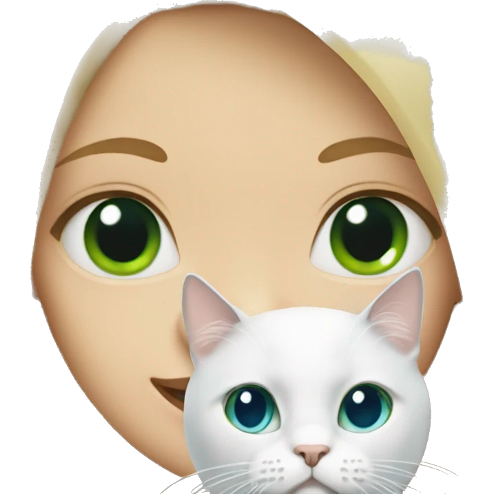 Blonde girl with green eyes holding white cat with blue eyes emoji