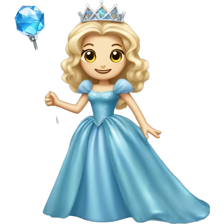 Glinda the good witch wicked with sparkly blue ball gown dress and silver tiara and silver wand  emoji