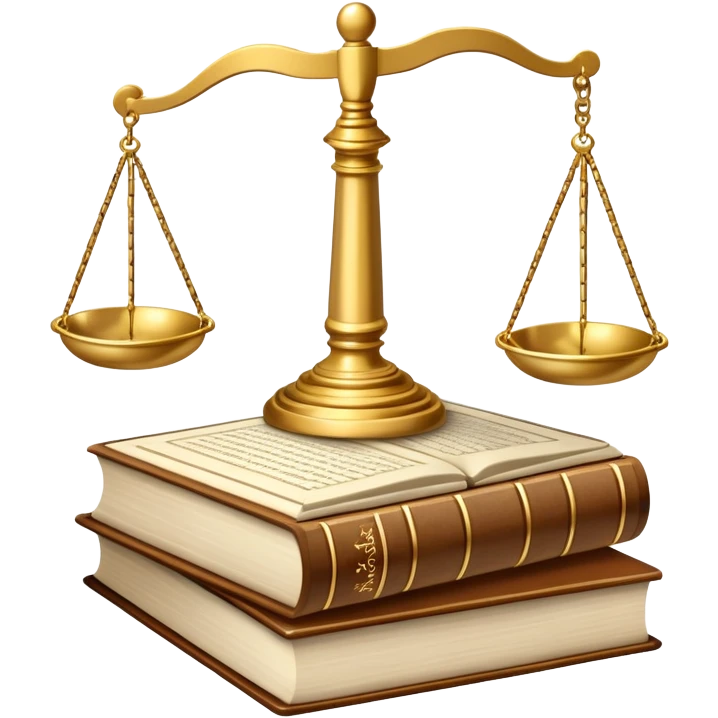 An icon featuring scales of justice, a gavel, and a legal book, symbolizing the study of law. The design includes courthouse pillars in the background, representing authority and legal systems. Transparent background highlights the principles of justice, order, and legal education. emoji