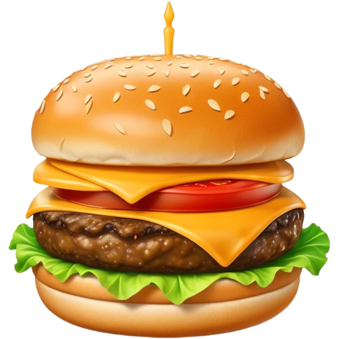 Cinematic Realistic Cheeseburger Dish Emoji, showcasing a juicy burger layered with cheese, lettuce, and tomato on a toasted bun rendered with lifelike detail and vibrant, inviting lighting. emoji