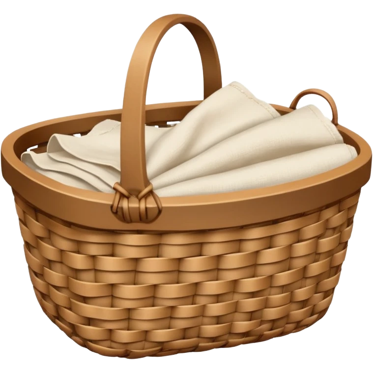 A woven light Brown basket with fresh washed linen emoji