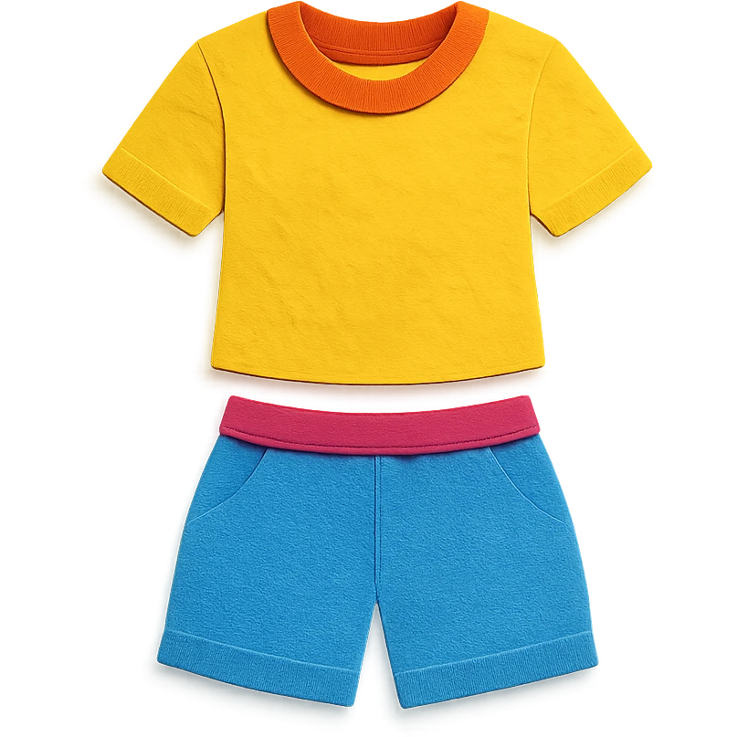 illustration of a women's short and tee shirt set in paper-craft style emoji