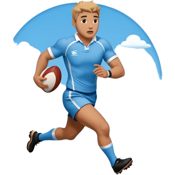 A rugby player running with the ball in sky blue kit emoji