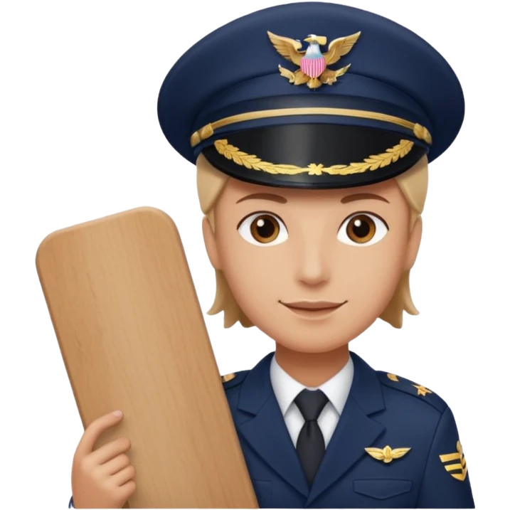 Slack-style emoji of a pilot wearing a navy captain hat holding a board with WIP on it emoji