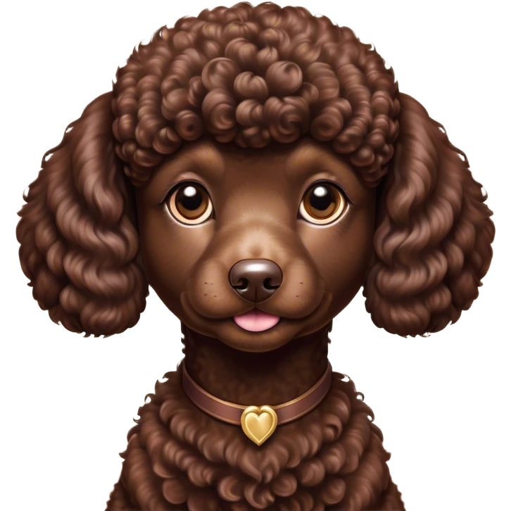 Cinematic Noble Chocolate Poodle Portrait Emoji, Poised and regal, with a refined, elegant build and a meticulously groomed, curly chocolate Fur, deep-set soulful brown eyes, Simplified yet sharp and sophisticated features, highly detailed, glowing with a soft, dignified glow, high shine, intelligent and graceful, stylized with an air of sophistication, focused and attentive, soft glowing outline, capturing the essence of a watchful and confident companion, so majestic it feels as though it could prance out of the screen with effortless authority! emoji