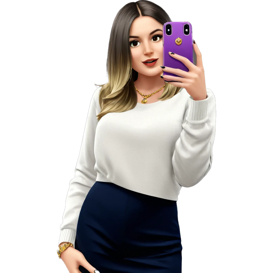 girl taking selfie with jewelry emoji
