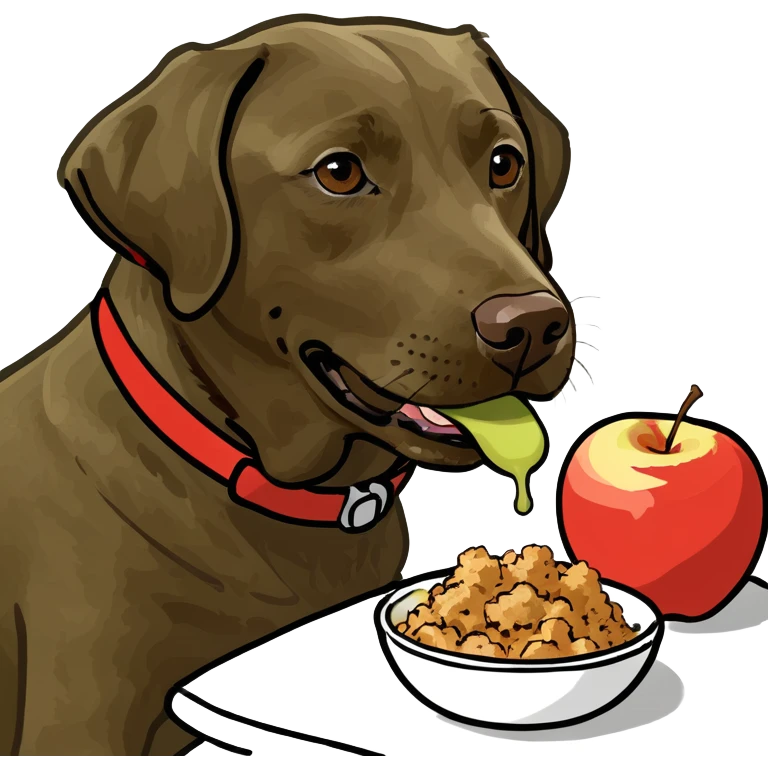 Brown Labrador eating an Apple emoji