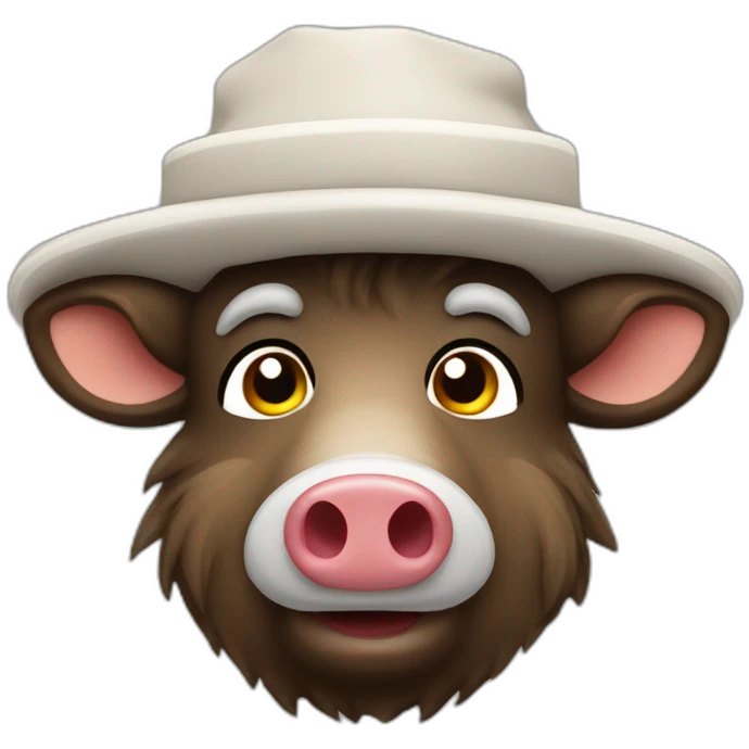 Full face style unemotional wild boar with stubble in a winter hat emoji