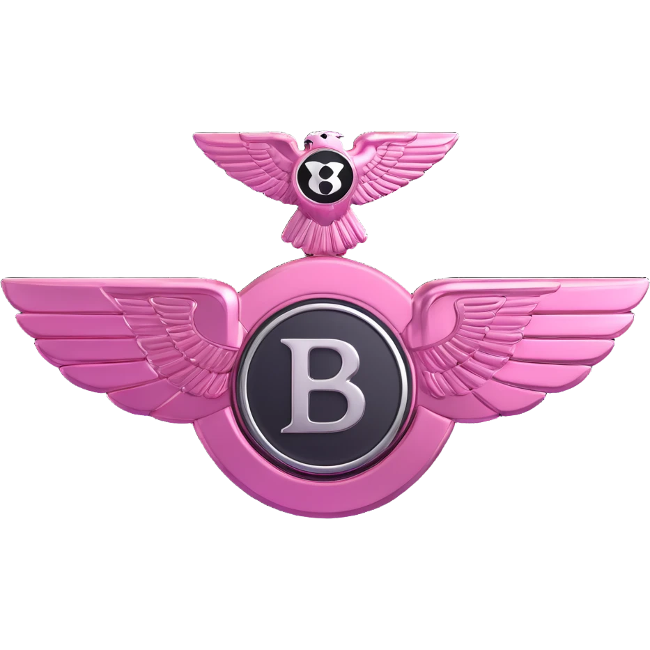3D Bentley logo in pink, shiny metallic effect, luxury car badge, no text emoji