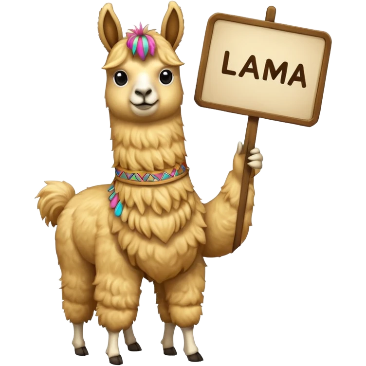 I need a golden llama holding a sign that says llama emoji