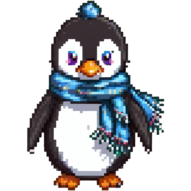 Happy cartoon penguin with scarf emoji