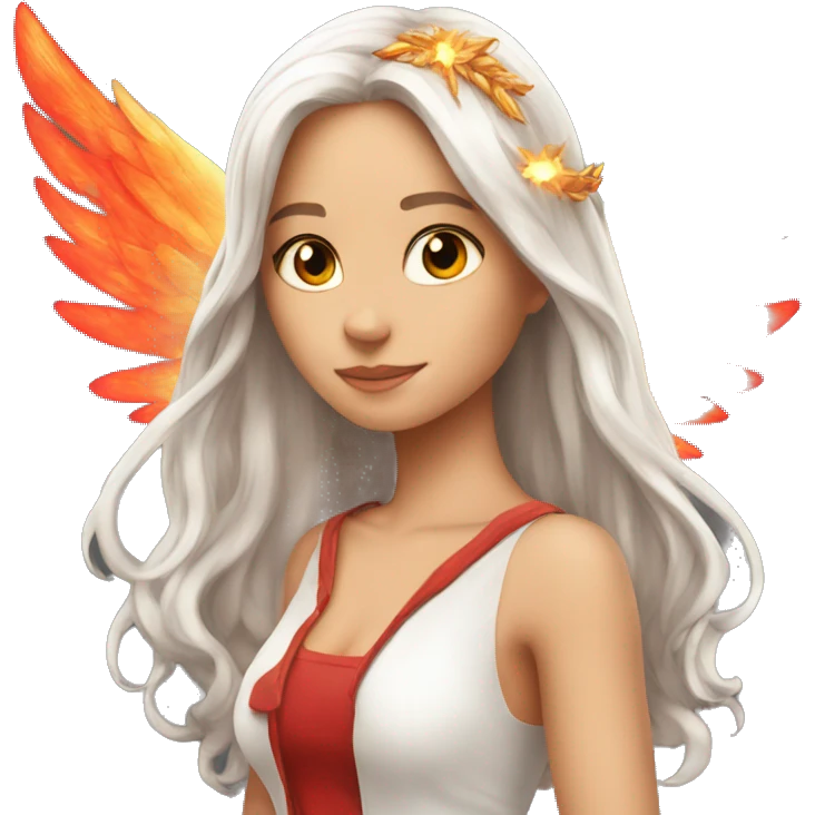 big wings, fire, Beautiful, fairy, red, long hair emoji