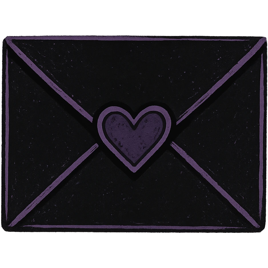 emo style black and purple envelope with a heart seal, no background emoji