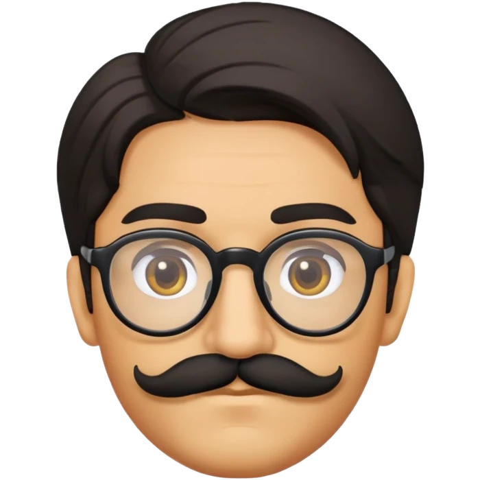 Olive colored man with thick glasses and black mustache and medium length hair emoji