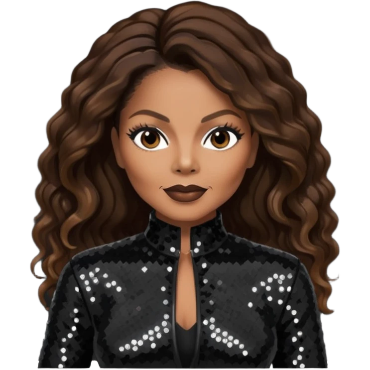 Janet Jackson with dark brown hair, black sequin outfit emoji