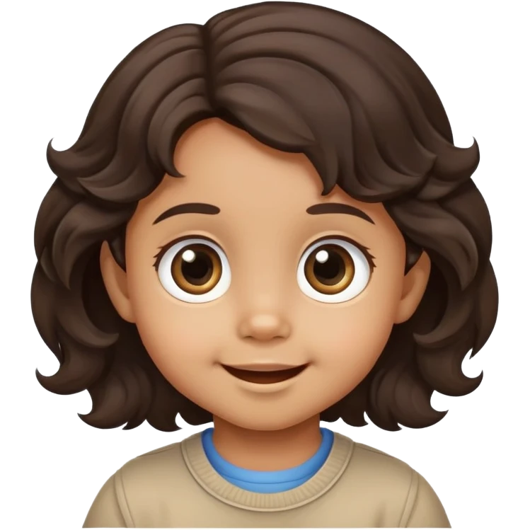 cute smiling toddler face with big eyes, medium skin tone, and dark wavy hair emoji