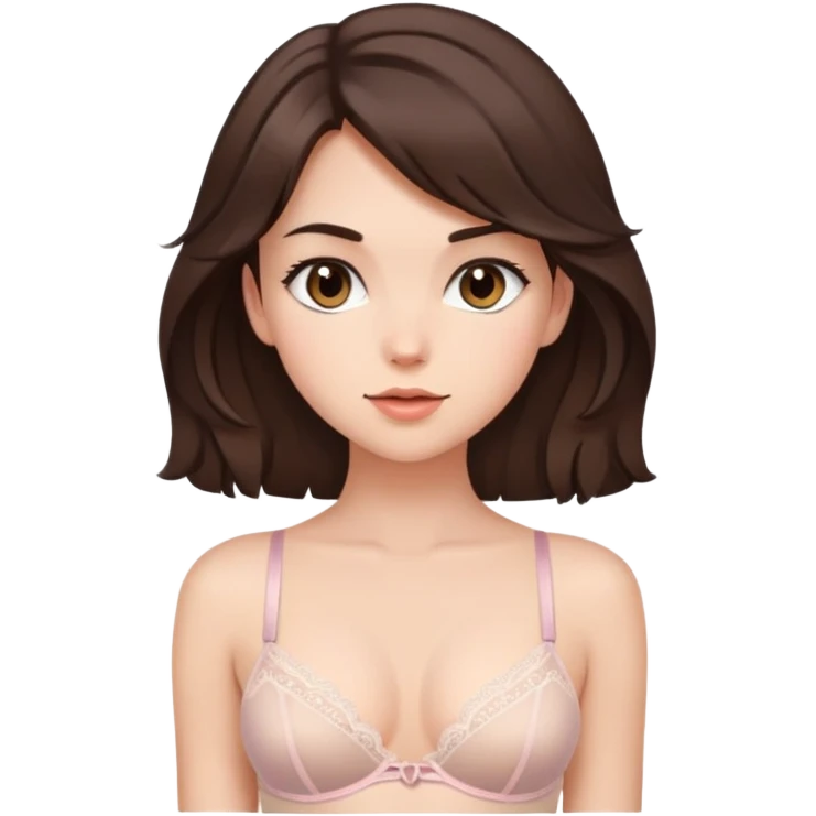 cute brunette girl with medium hair small breasts wearing lingerie emoji