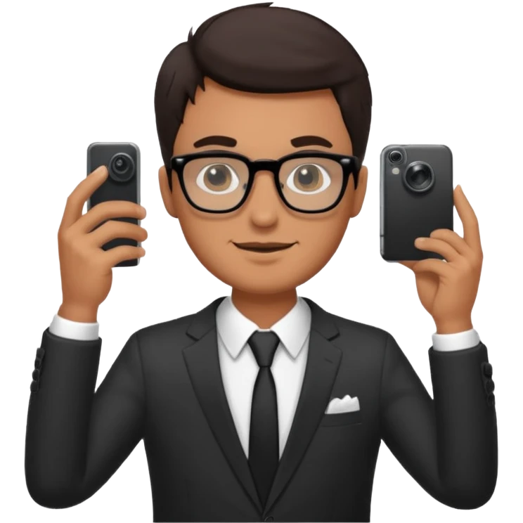 Hombre moreno con gafas haciendo fotos en una boda emoji