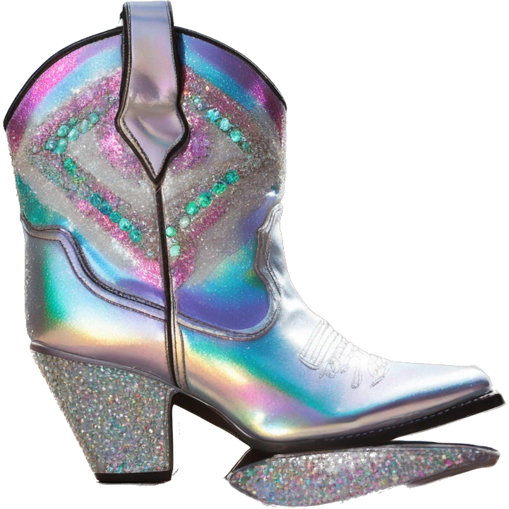 Iridescent Diamond gemstones bedazzled glitter cowboy boots Betsy Johnson emoji