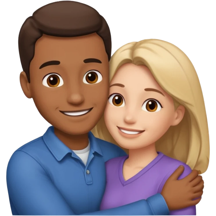 Two people hugging looking at each other, one male one female emoji