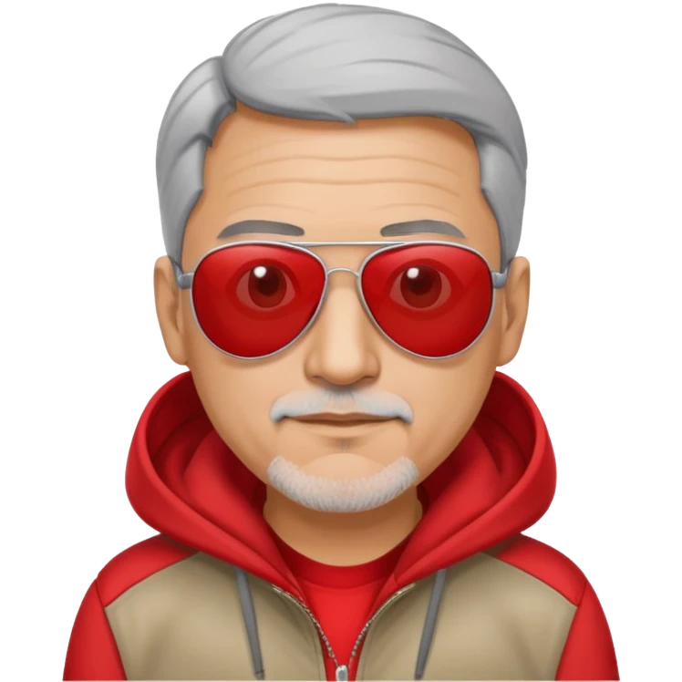 50-year-old man with some grey hair, aviator sunglasses, wearing a red hoodie emoji