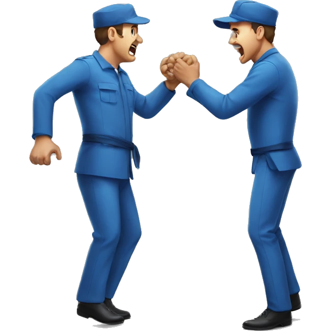 Fried man fighting non fried man in blue uniform emoji