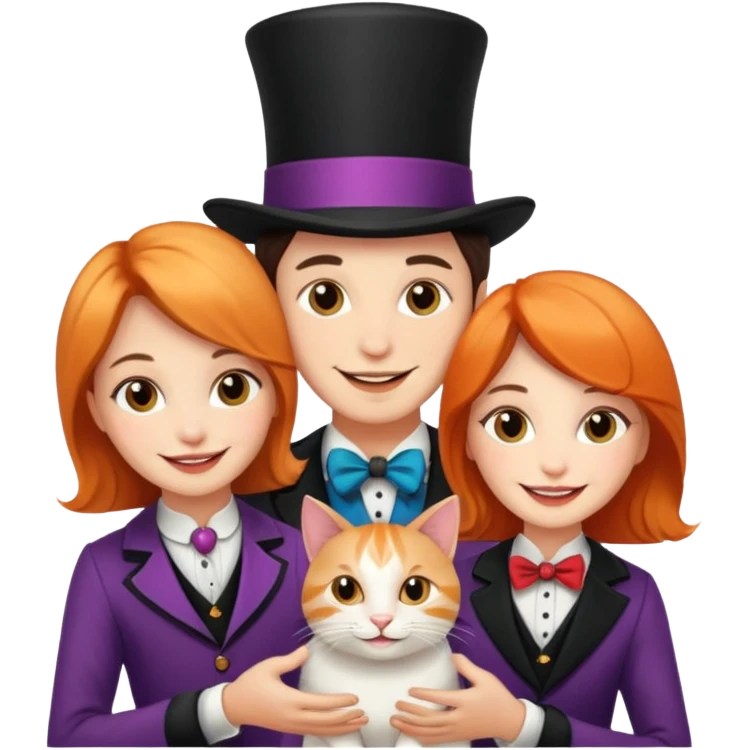 magician couple and their pet cat emoji