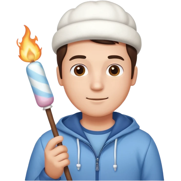 man cute clothes holding marshmallow stick emoji