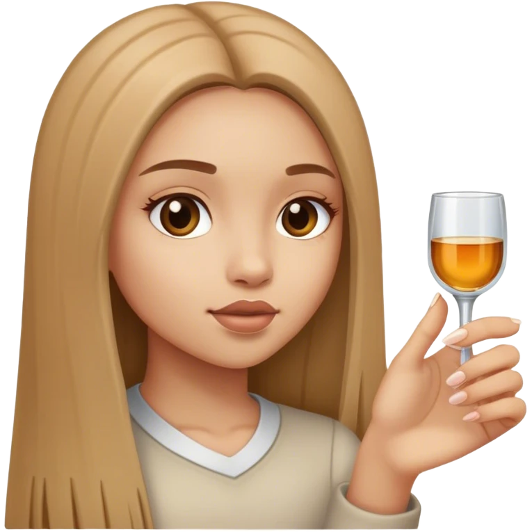girl long light brown straight hair holding shot emoji