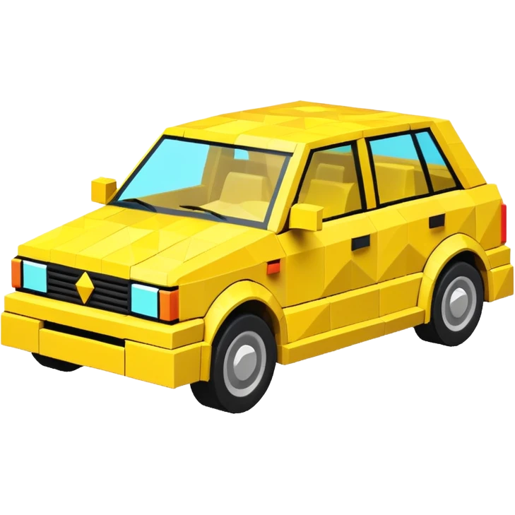 3D render of Low-Poly Car, digital glitch art aesthetic, data corruption visual, blocky vehicle made of bright yellow triangles, pixelated distortion, emoji style, isolated on white background --v 6.0. emoji