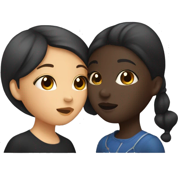 a darkskin girl and asian girl kissing  emoji