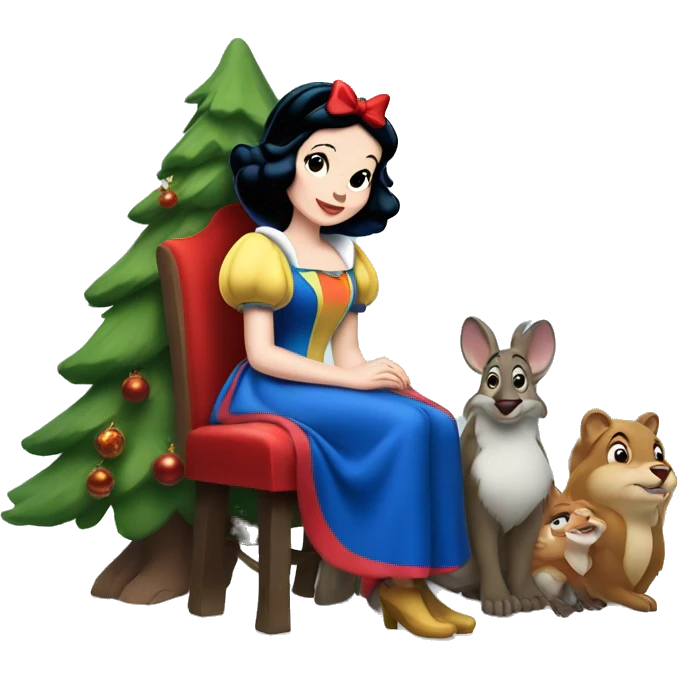 Disney snow white sitting with forest animals and Christmas tree  emoji