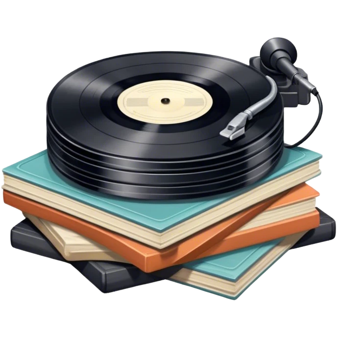 Icon for Vinyl Record Collecting: a stack of vintage vinyl records, The icon should convey the nostalgia and passion for collecting vinyl records. Transparent background. emoji
