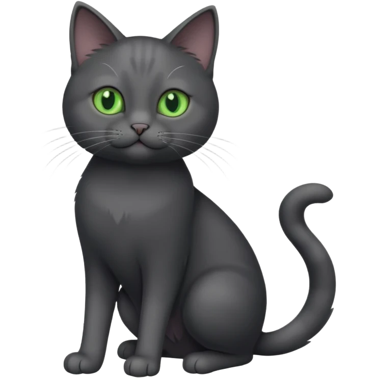 full body gorgeous solid dark grey cat with green eyes, white paws and white whiskers playing emoji