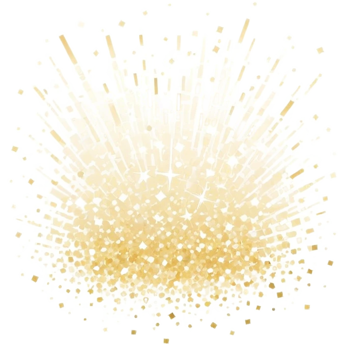 Delicate, shimmering sparkles scattered gracefully, with soft glowing edges and a subtle golden or white tint. The sparkles vary in size and opacity, creating a magical and elegant effect. Flat, modern illustration, clean and minimal, white background. emoji