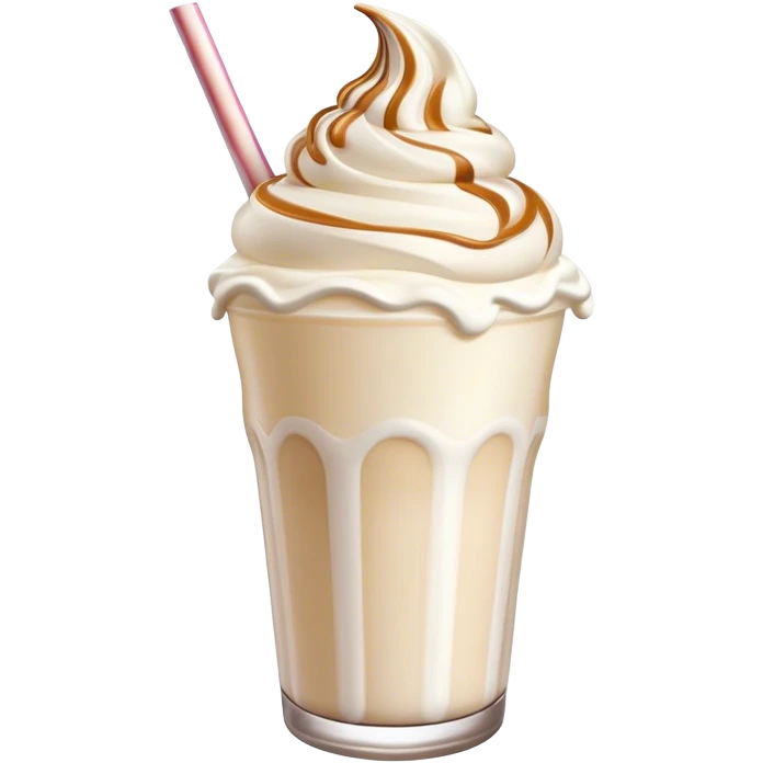 Cinematic Realistic Milkshake Drink Emoji, depicted as a thick, creamy milkshake with a swirl of whipped cream rendered with rich textures and inviting, nostalgic lighting. emoji