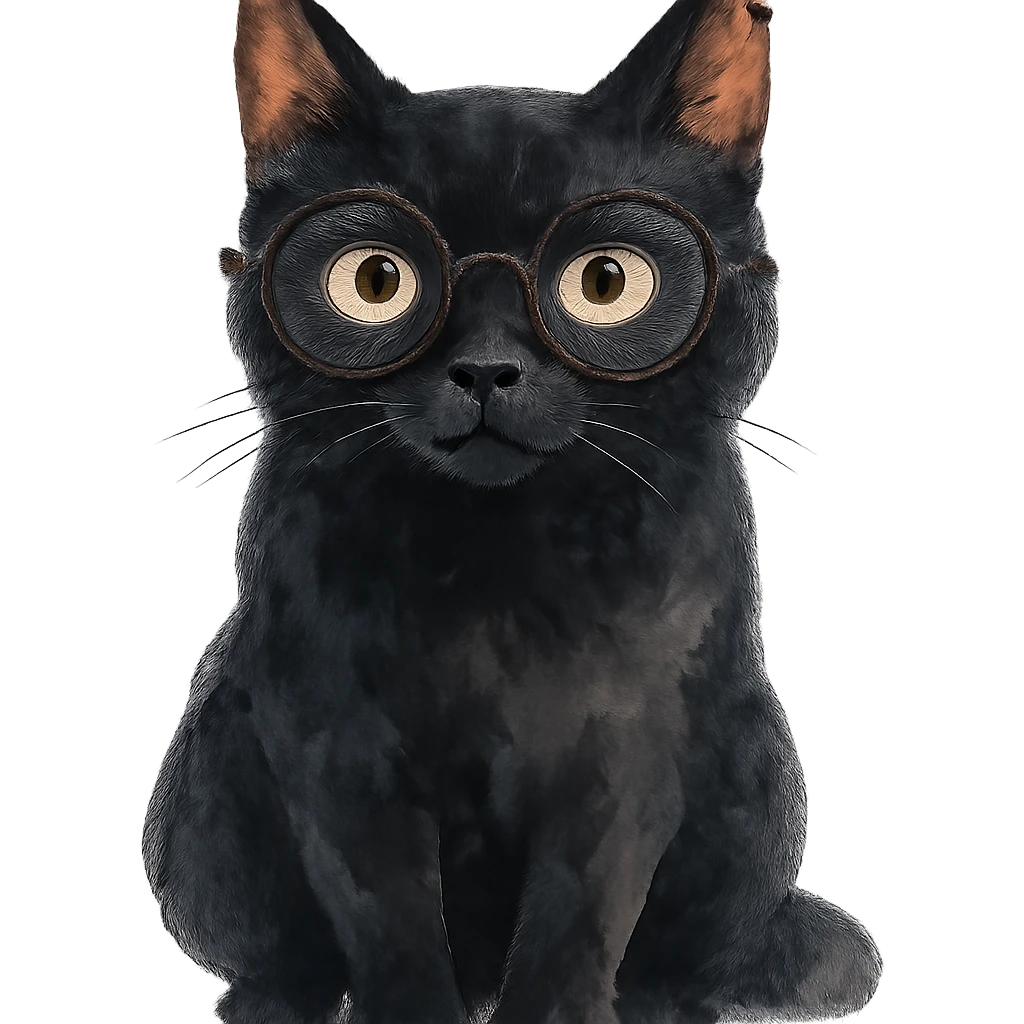 watercolor style black cat with glasses emoji