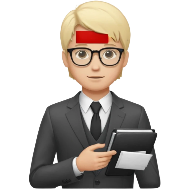 Light-haired man, with fair skin, dressed in a suit, young, with glasses, a trader, half-length shot emoji