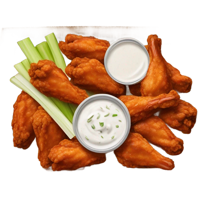 hot wings with celery carrots with ranch on the side in takeout box ￼￼ emoji