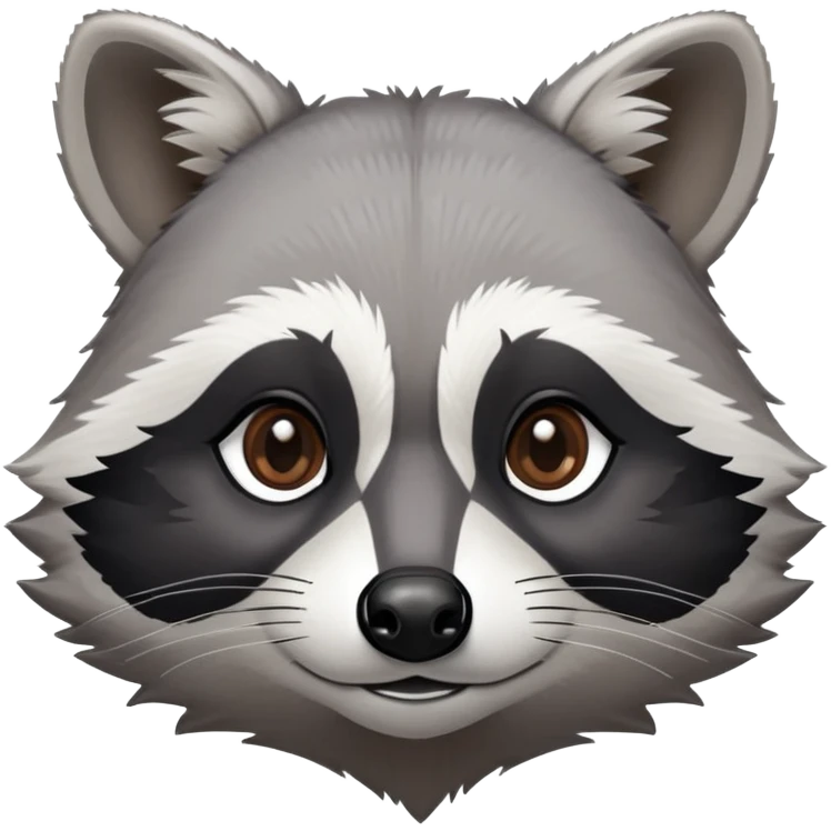Cinematic-Noble-Raccoon-Portrait-Emoji – Poised and confident, with a sturdy build and a beautifully textured fur of silver-grey accented by dark black facial markings, deep-set, intelligent brown eyes, simplified yet sharp and sophisticated zoom out to show shoulders emoji