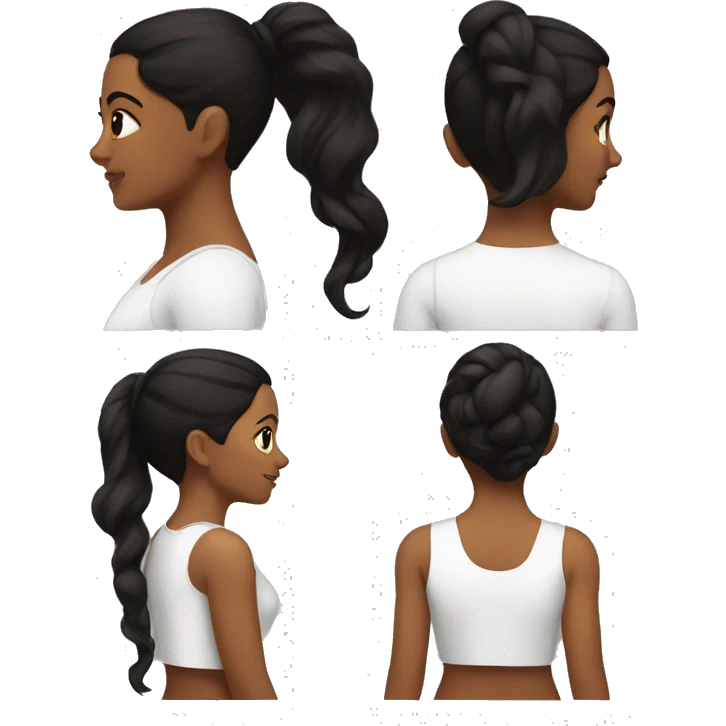 back side of a brown women, with black hair and, a white crop top emoji