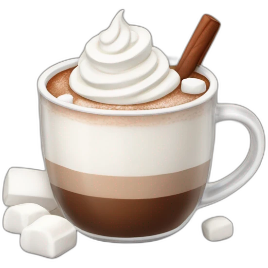 mug of hot chocolate with marshmallows and whipped cream emoji